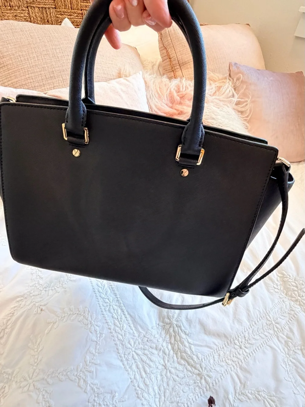 Michael Kors Selma Large Black Saffiano Leather Satchel Gold-Tone Hardware